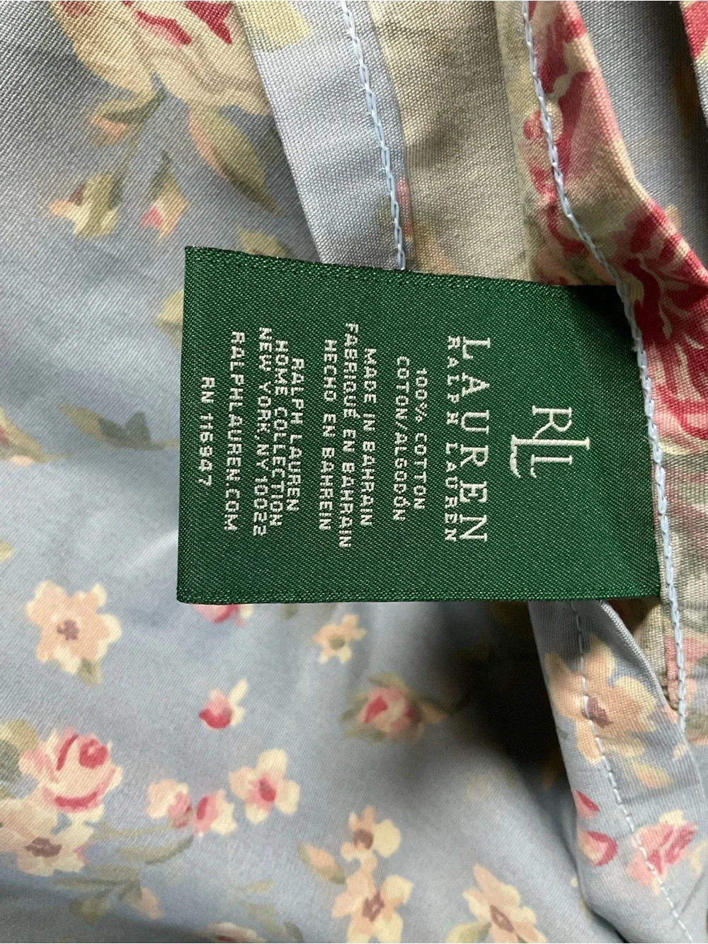 Ralph Lauren Blue Floral King Flat Sheet with Pink Rose Pattern Shelter Island